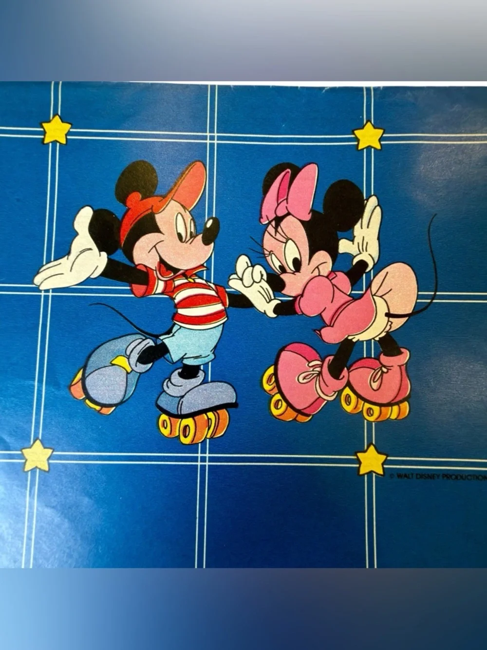 Disney Vintage 1980’s Mickey and Minnie Rollerskating wrapping paper Sheet- Rare